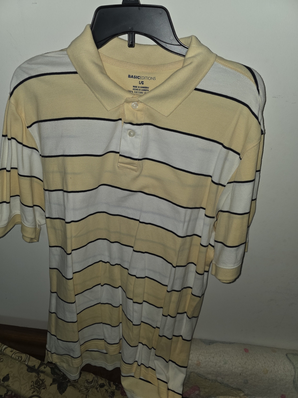 Basic Editions Yellow, White & Black Striped Polo